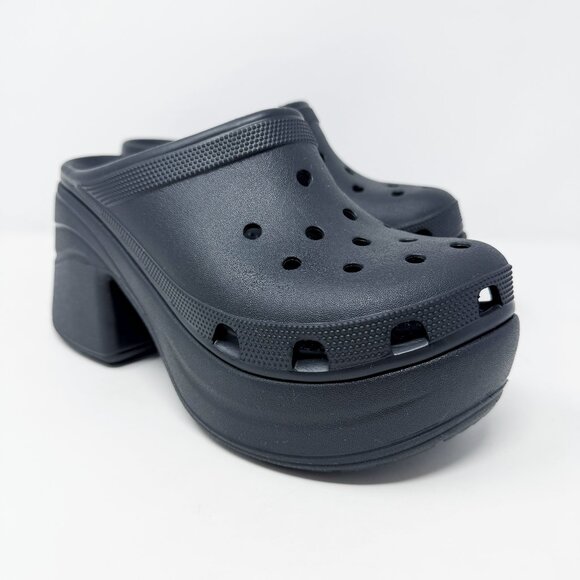 Crocs Black Rubber Siren Clog Women's Size 9 EUC Chunky Heel Platform - Picture 1 of 8